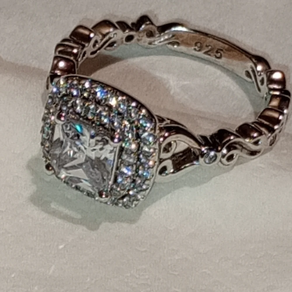 Sterling Silver Engagement And Wedding Band Ring Set/NWOT/Cocktail Ring & Band - Picture 15 of 16